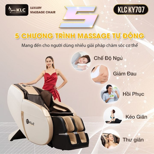 5 CHƯƠNG TRÌNH MASSAGE TỰ ĐỘNG NỔI BẬT  - Ghế massage KLC KY707