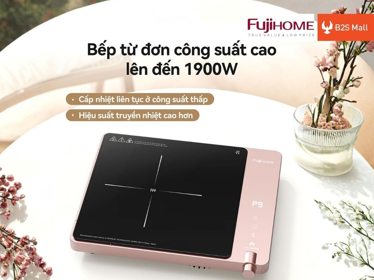 Bếp Từ Đơn Fujihome IC1207P 2000W 2 Bếp có công suất nấu mạnh mẽ với 9 mức điều chỉnh linh hoạt, tiết kiệm điện năng tiêu thụ hiệu quả