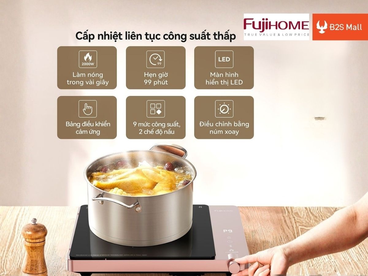 Bếp Từ Đơn Fujihome IC1207P 2000W 4 Bạn dễ dàng điều chỉnh bếp khi nấu với bảng điều khiển cảm ứng kết hợp núm vặn