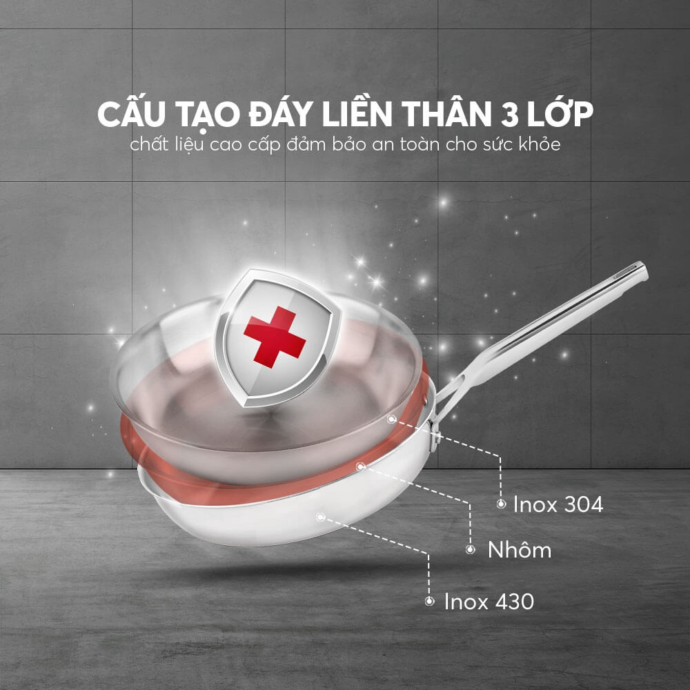 Chảo Inox nguyên khối Elmich Trimax EL-3737Max 20cm 2 Cấu tạo 3 lớp liền khối, tối ưu dẫn nhiệt và giữ nhiệt.