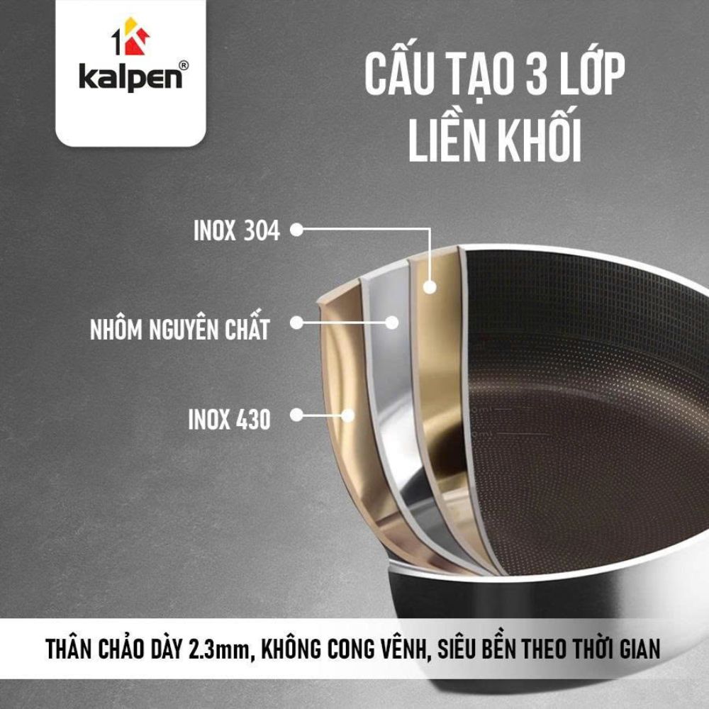 Cấu trúc 3 lớp liền khối Inox 304 – Nhôm nguyên chất – Inox 430.