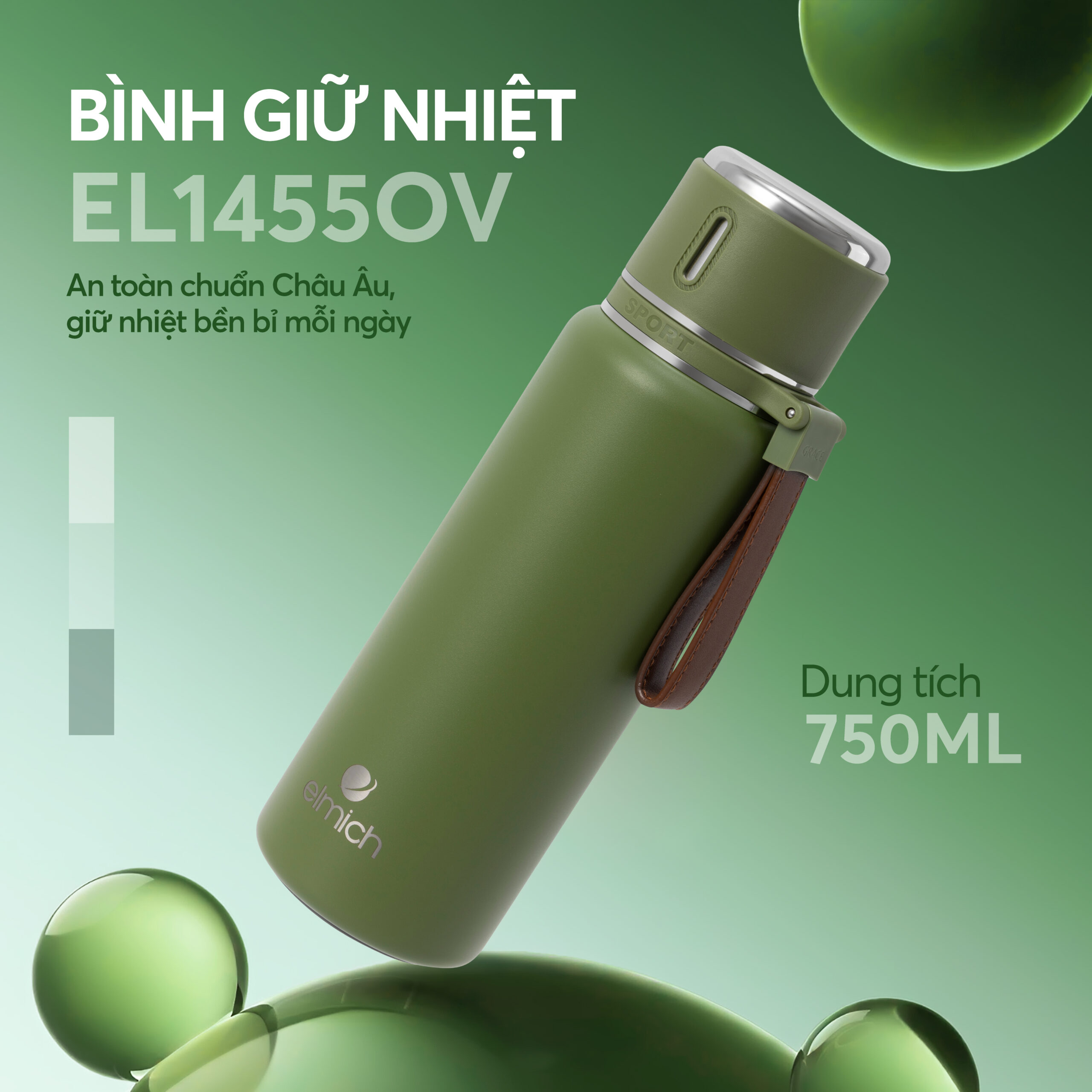 Dung tích 750ml đáp ứng nhu cầu sử dụng suốt ngày dài.