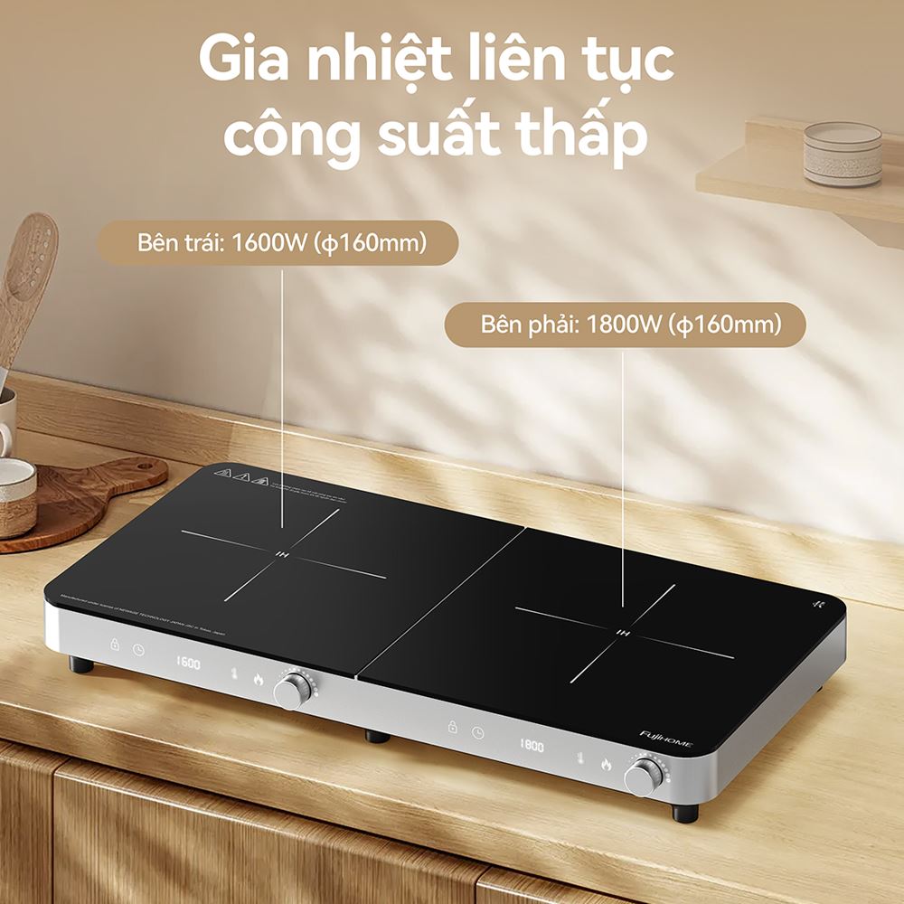 Hai vùng nấu độc lập với tổng công suất 3400W.