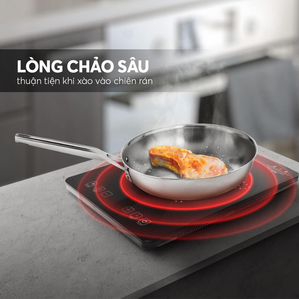 Chảo Inox nguyên khối Elmich Trimax EL-3737Max 20cm 4 Thiết kế thông minh, thành cao 5.2cm, kích thước 20cm tiện dụng.