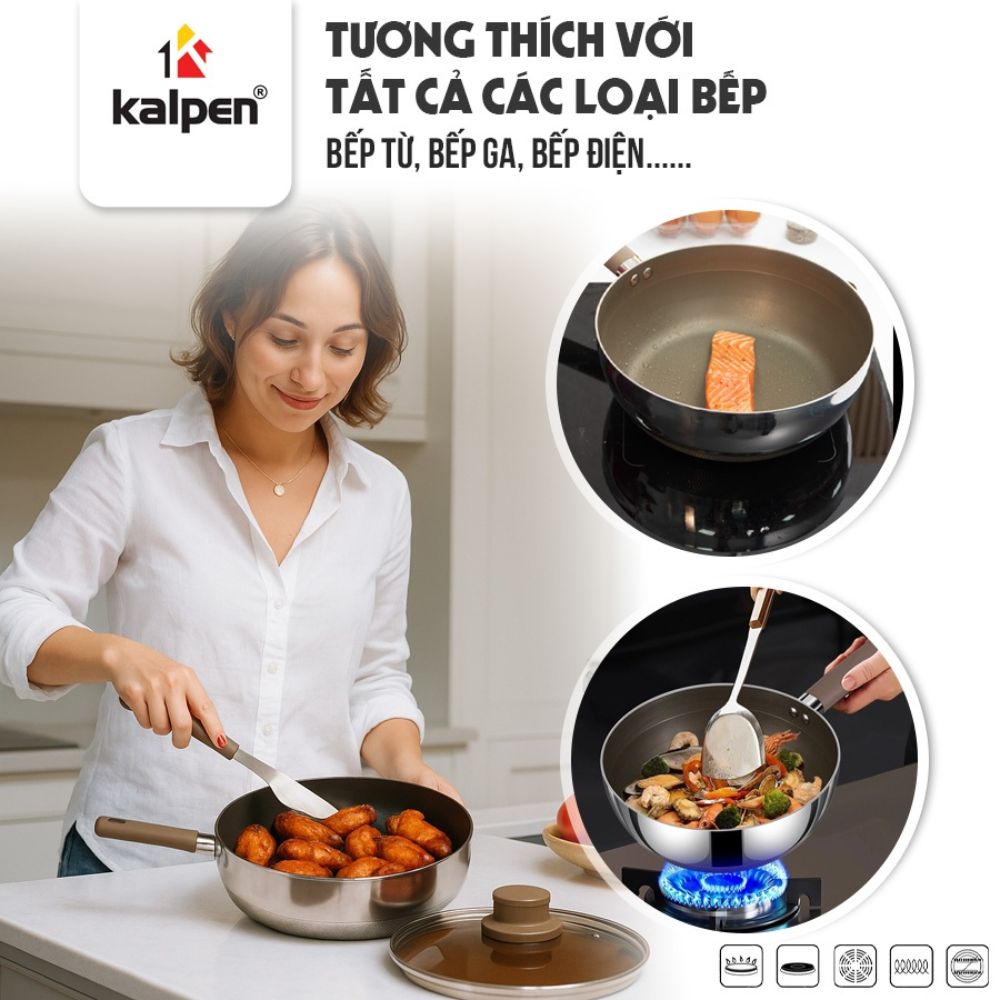 Tương thích bếp từ, bếp gas và bếp điện.