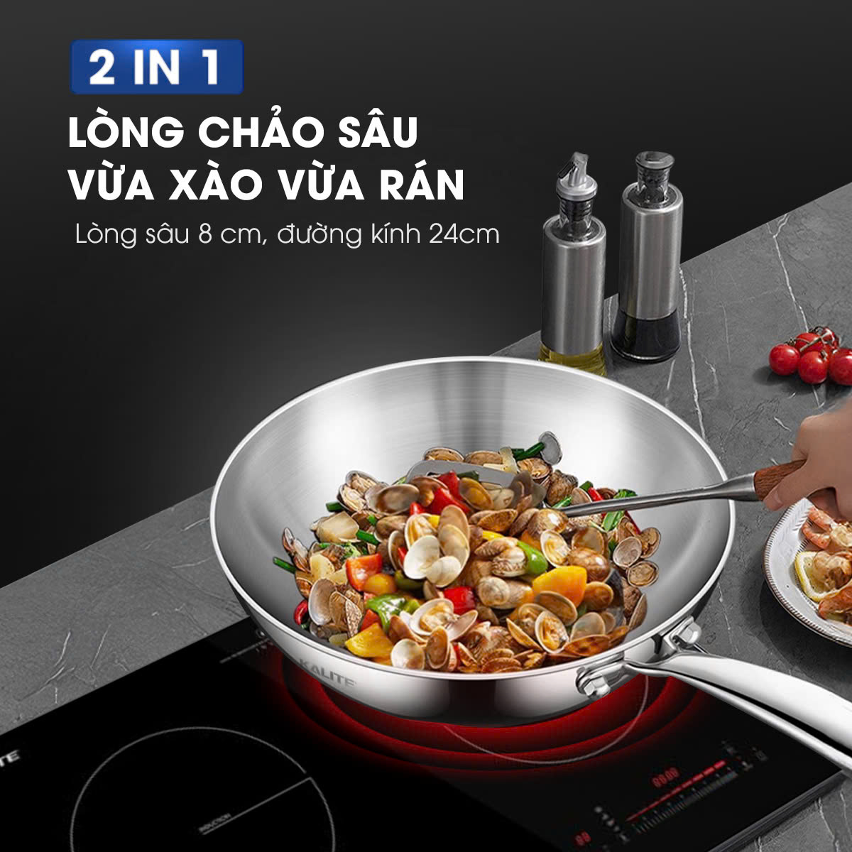 Chảo xào inox 304 lòng sâu Kalite KWP2501 24cm 4 Chảo xào inox 304 lòng sâu Kalite KWP2501 24cm