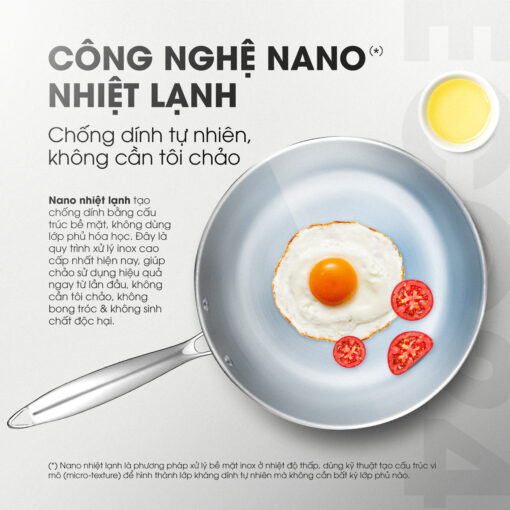 Công nghệ Nano nhiệt lạnh – Chống dính tự nhiên, không phủ hóa học 