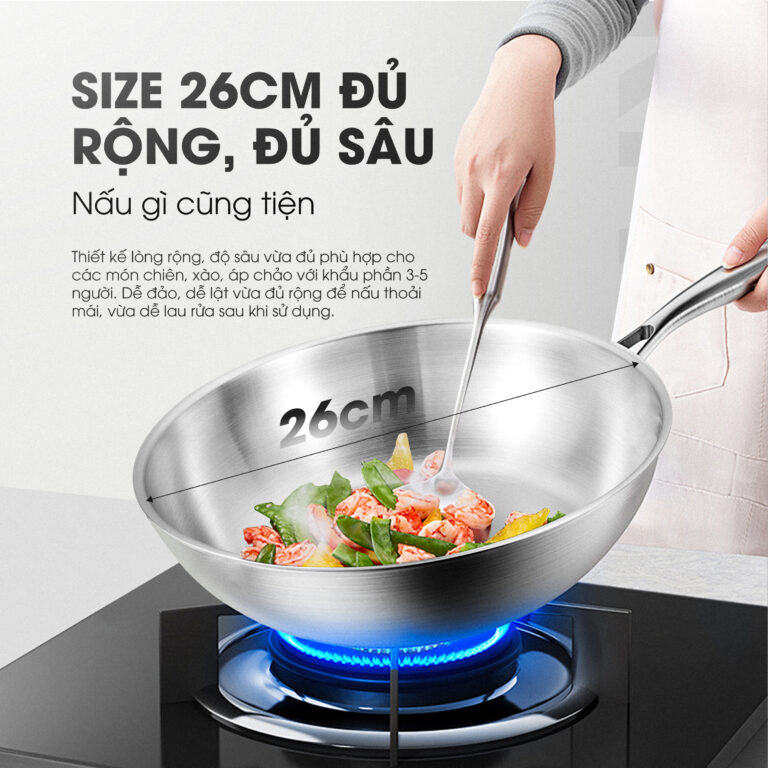 Kích thước 26cm – Dễ vệ sinh, dùng được máy rửa bát 