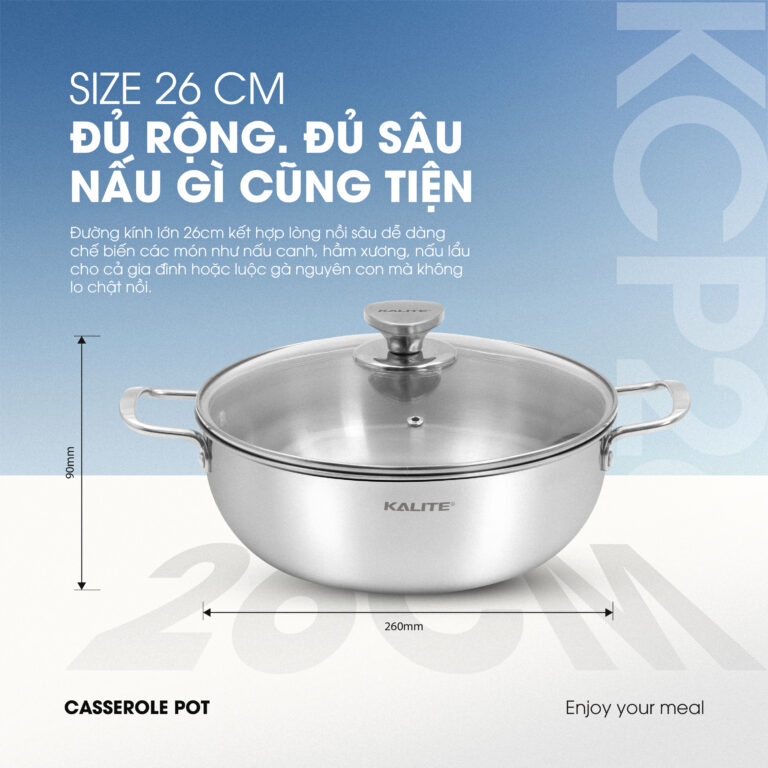 Size 26cm – Đủ rộng, đủ sâu cho nhiều món nấu 