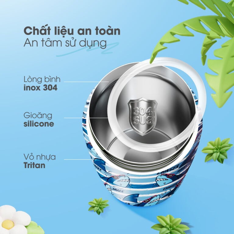 Bình giữ nhiệt Gilux được làm từ chất liệu inox không gỉ nên an toàn cho bé sử dụng