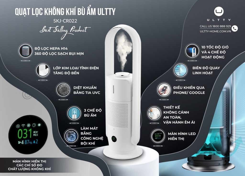 Quạt lọc không khí bù ẩm khử khuẩn Ultty CR022