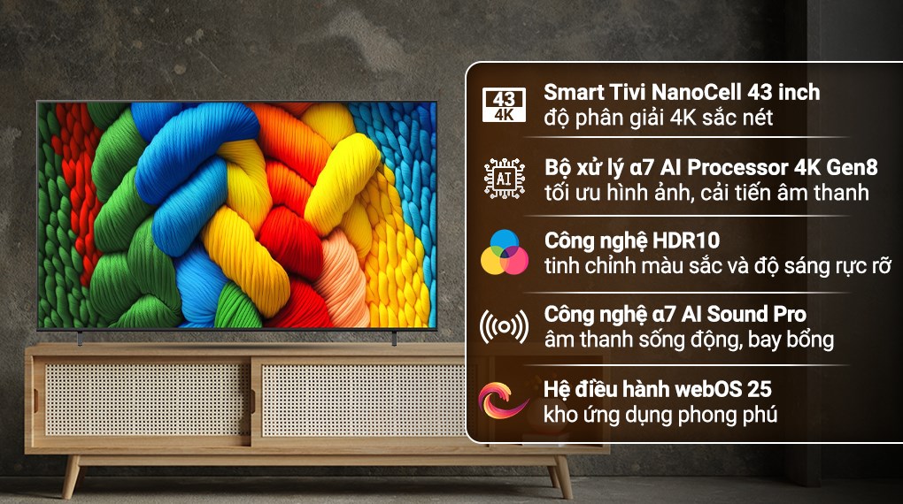 Smart tivi NanoCell LG AI 4K 43 inch 43NANO80ASA