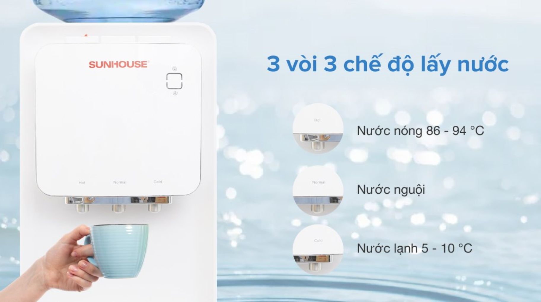 Ba vòi nước riêng biệt, đáp ứng mọi nhu cầu sử dụng
