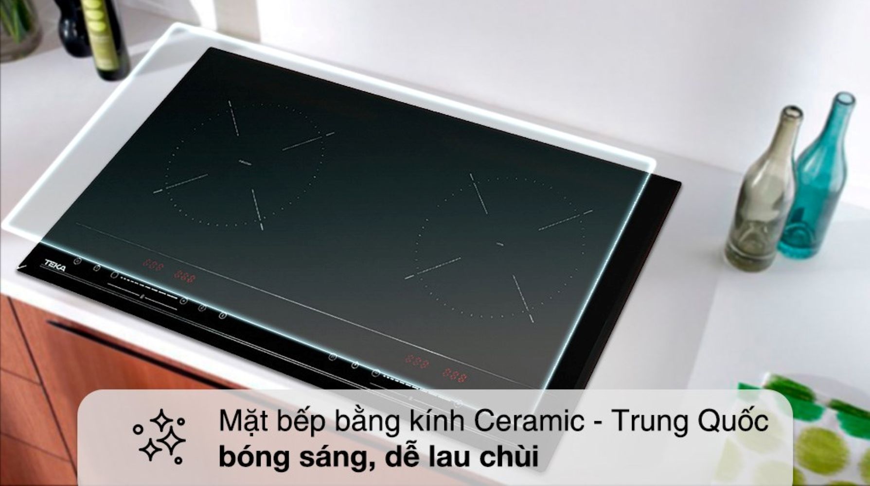 Bề mặt bếp sử dụng kính Ceramic có khả năng chịu nhiệt, chịu lực