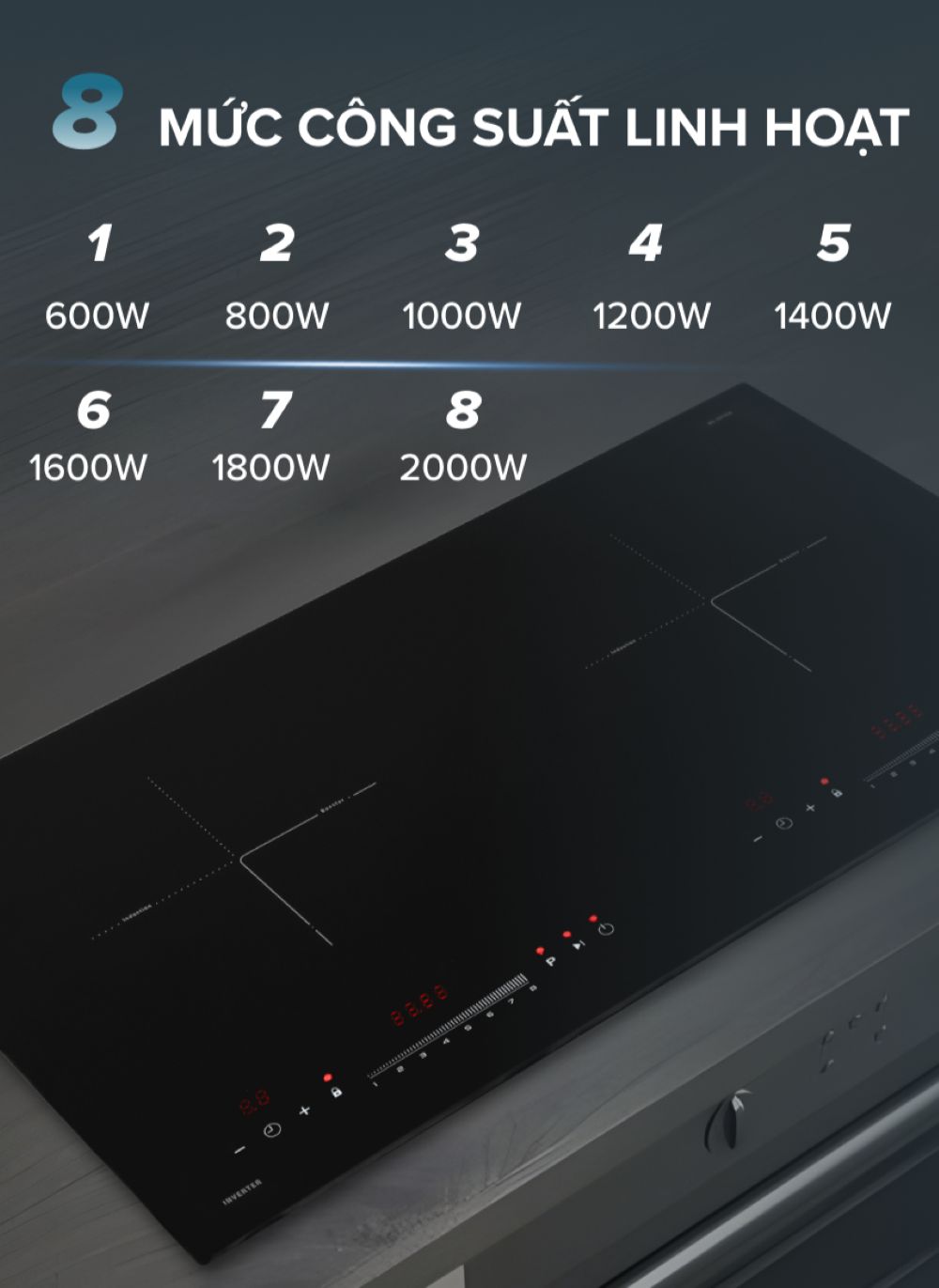 Bếp từ đôi âm Hafele HC-I2732A (536.61.726) 4400W dễ vệ sinh 4 Bếp cho phép điều chỉnh 8 mức gia nhiệt khác nhau