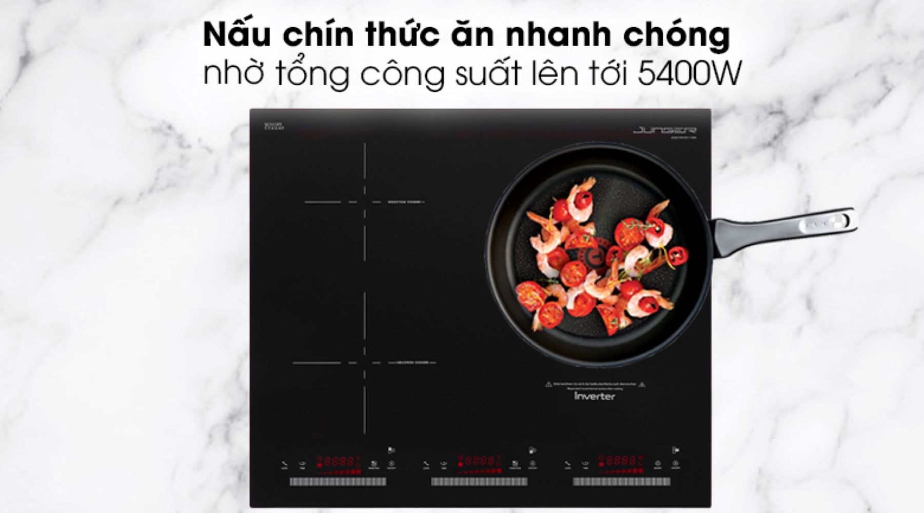 Bếp có tổng công suất 5400W chia cho 3 vùng nấu