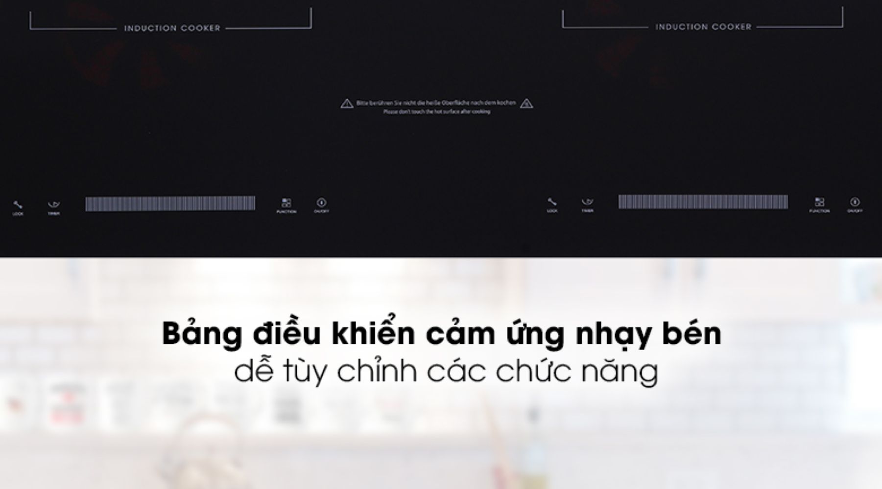 Bếp được trang bị bảng điều khiển cảm ứng trượt với thiết kế trực quan