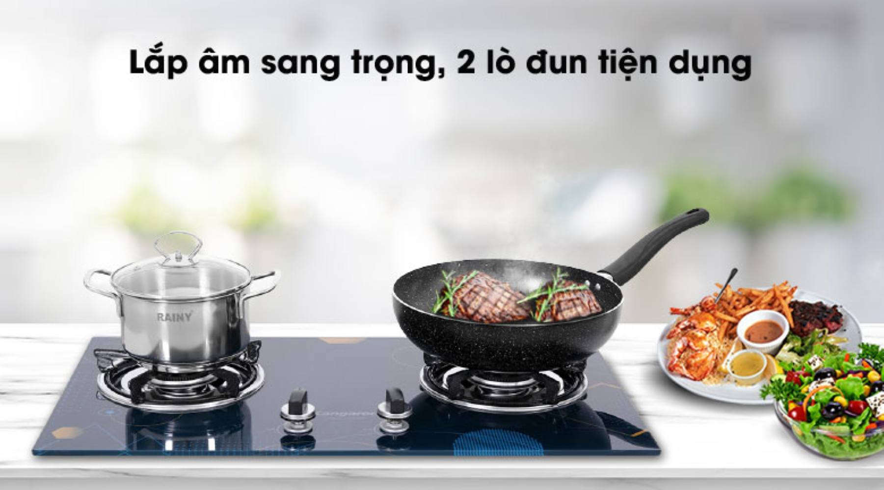 Bếp ga âm Kangaroo KG536B thiết kế sang trọng, 2 lò đun tiện dụng
