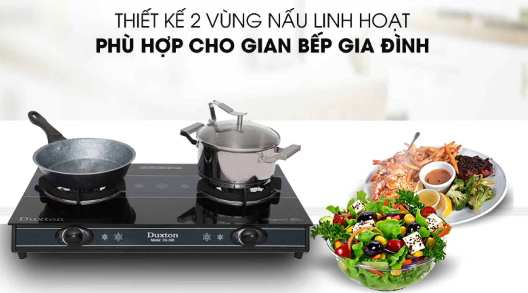 Bếp ga đôi Duxton DG-595 trang bị hai lò đốt độc lập