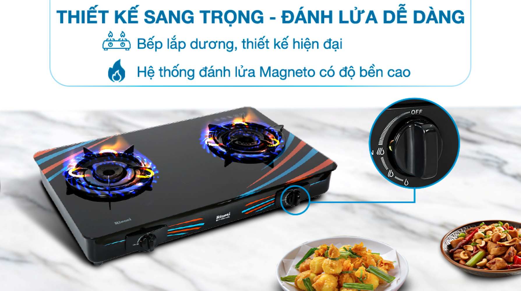 Bếp ga đôi Rinnai RV-715Slim(GL-SC) mặt kính cường lực 1 Bếp ga đôi Rinnai RV-715Slim(GL-SC) thiết kế hiện đại