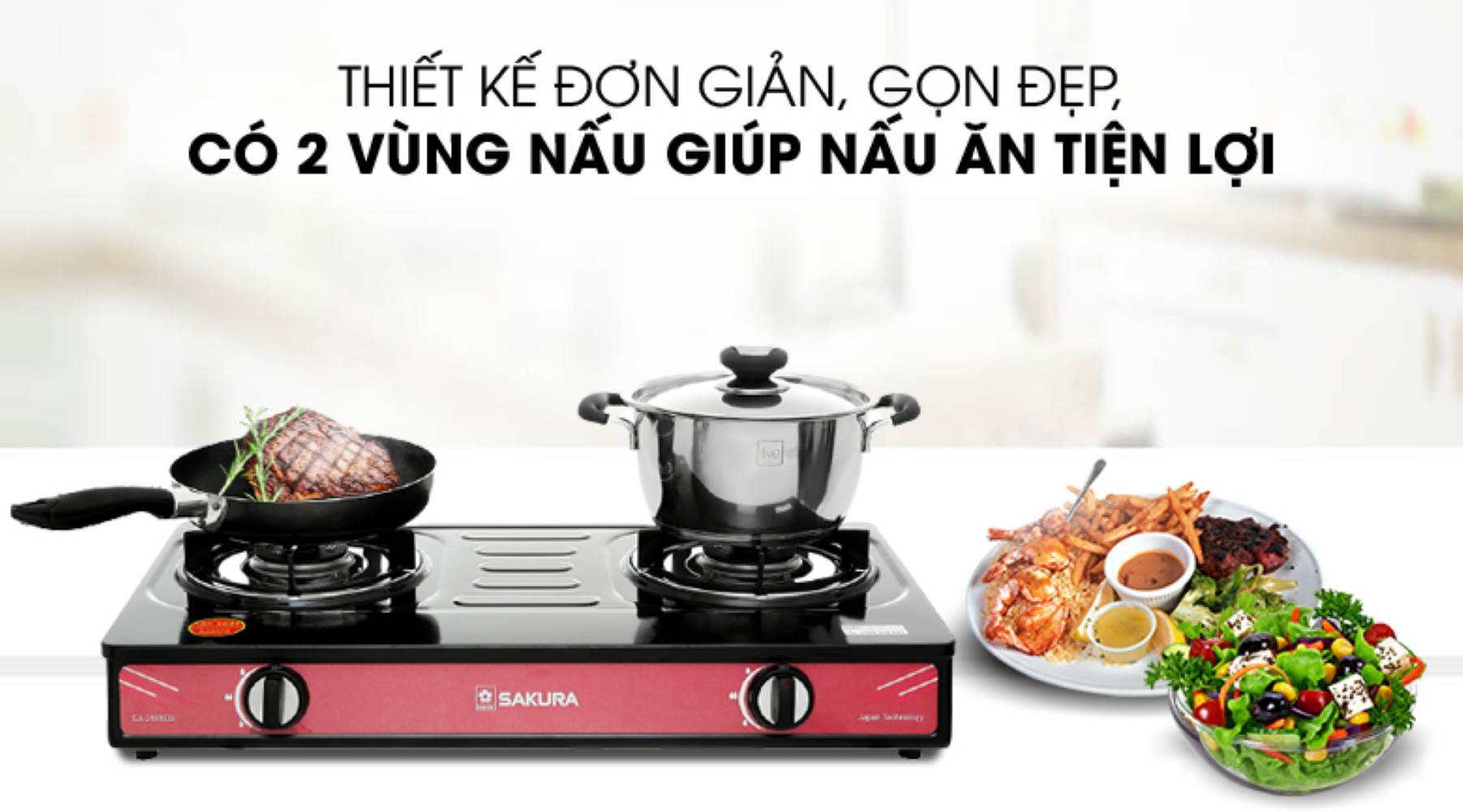 Bếp ga đôi Sakura SA-2181EB thiết kế đơn giản, đẹp mắt