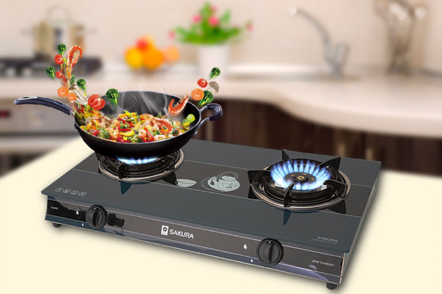 Bếp ga đôi Sakura SA-692SG thiết kế 2 vùng nấu tiện dụng
