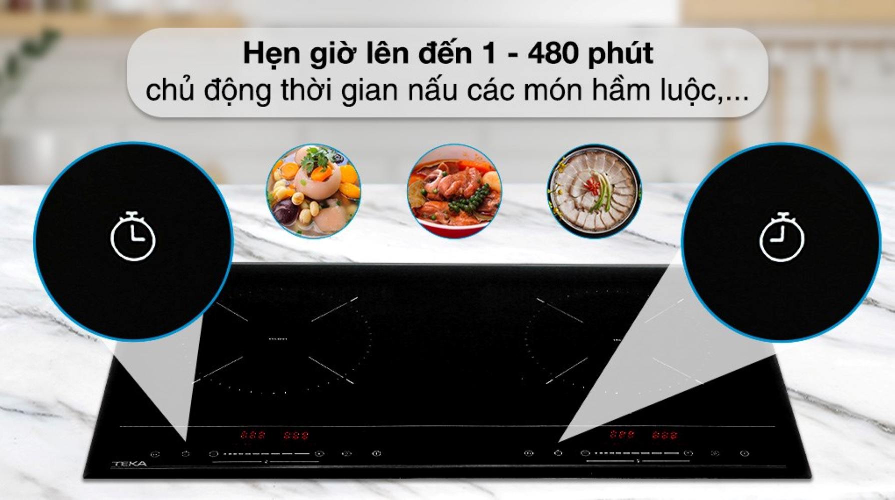 Bếp hỗ trợ chức năng hẹn giờ linh hoạt  từ 1 đến 480 phút