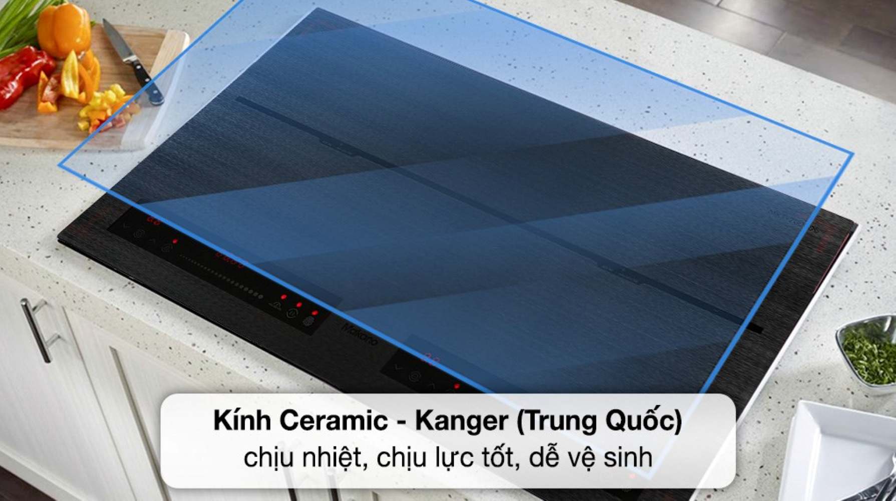 Bếp sử dụng mặt kính cao cấp có khả năng chịu nhiệt lên đến 750°C