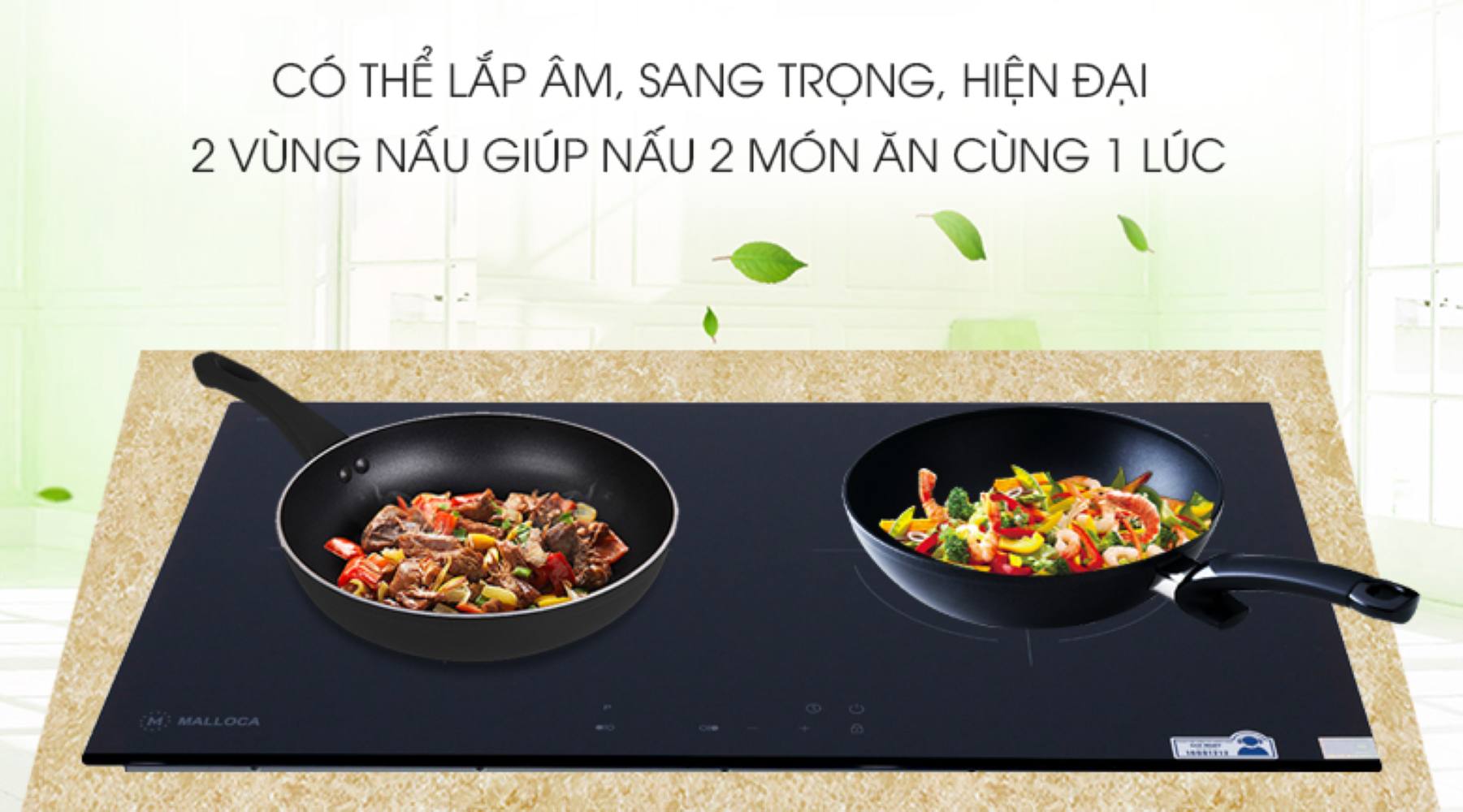 Bếp từ đôi âm Malloca MH-7320I 3800W thiết kế lắp âm 2 vùng nấu