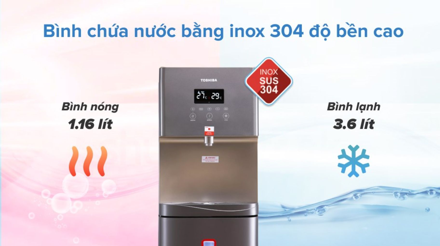 Bình chứa Inox 304 kết hợp đèn UV hỗ trợ hạn chế vi khuẩn