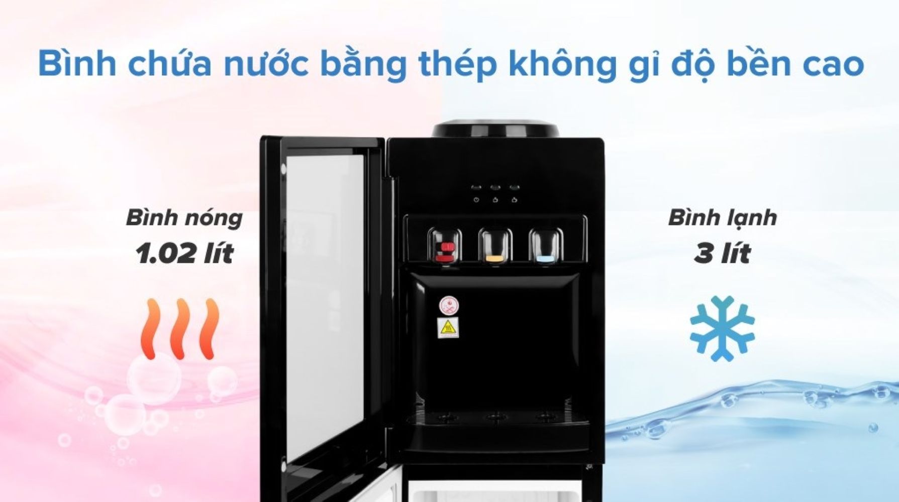Bình chứa được làm từ inox 304 không gỉ, an toàn cho người sử dụng