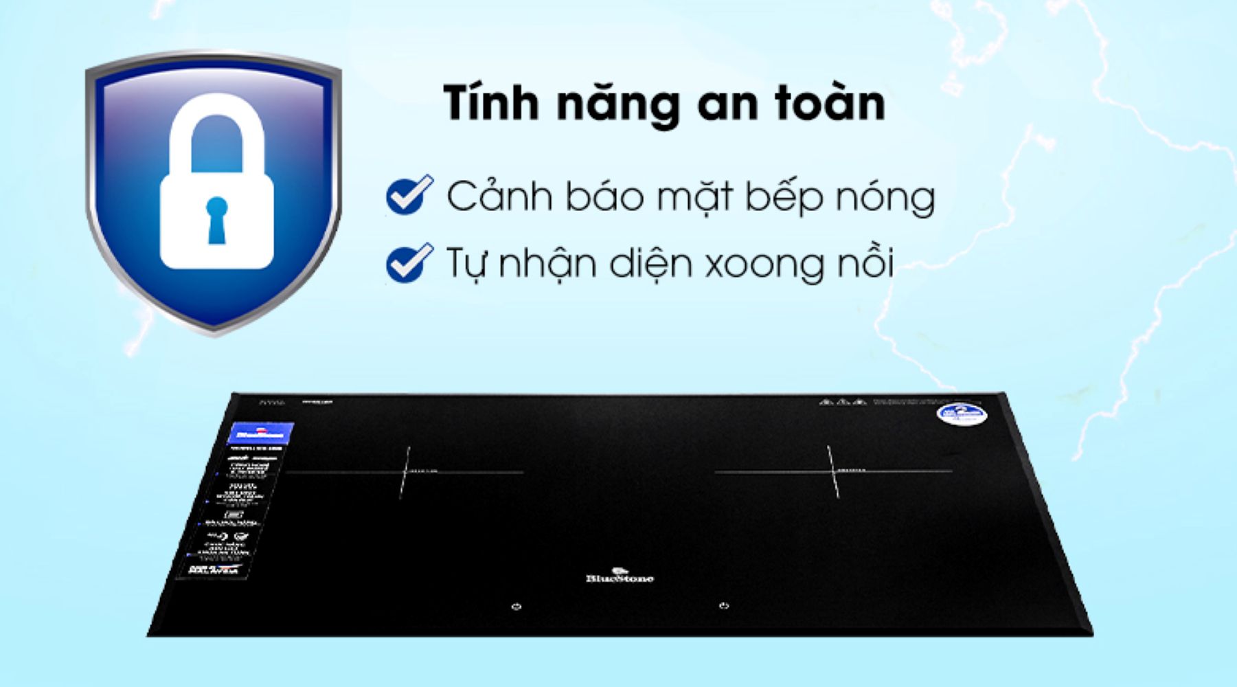 Bếp được trang bị tính năng cảnh báo mặt bếp còn nóng và tự nhận diện xoong nồi