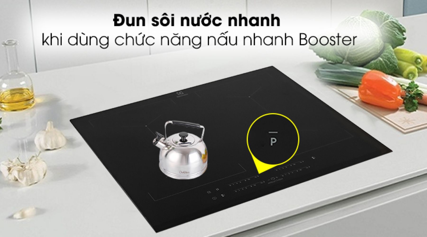 Bếp từ 4 vùng nấu âm Electrolux EIV644 7350W công suất mạnh 6 Chức năng Booster giúp rút ngắn thời gian làm nóng