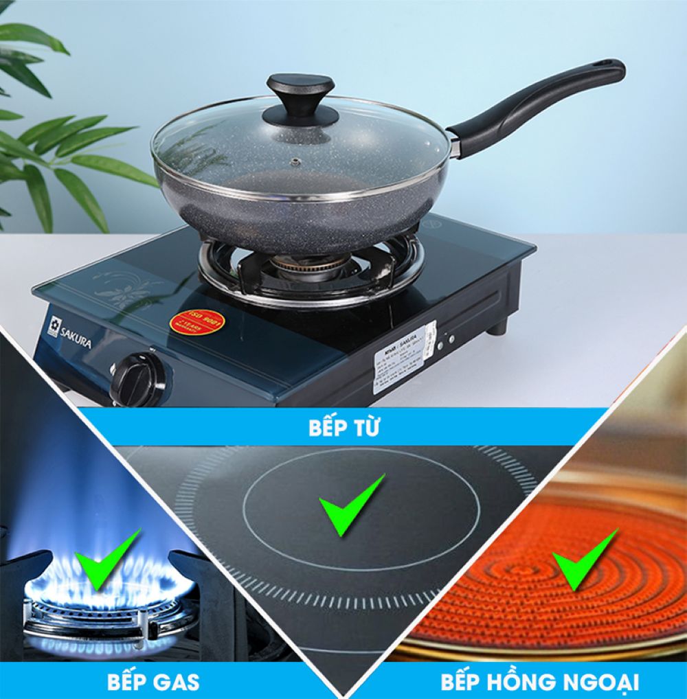 Dùng được trên bếp ga, bếp từ, bếp hồng ngoại