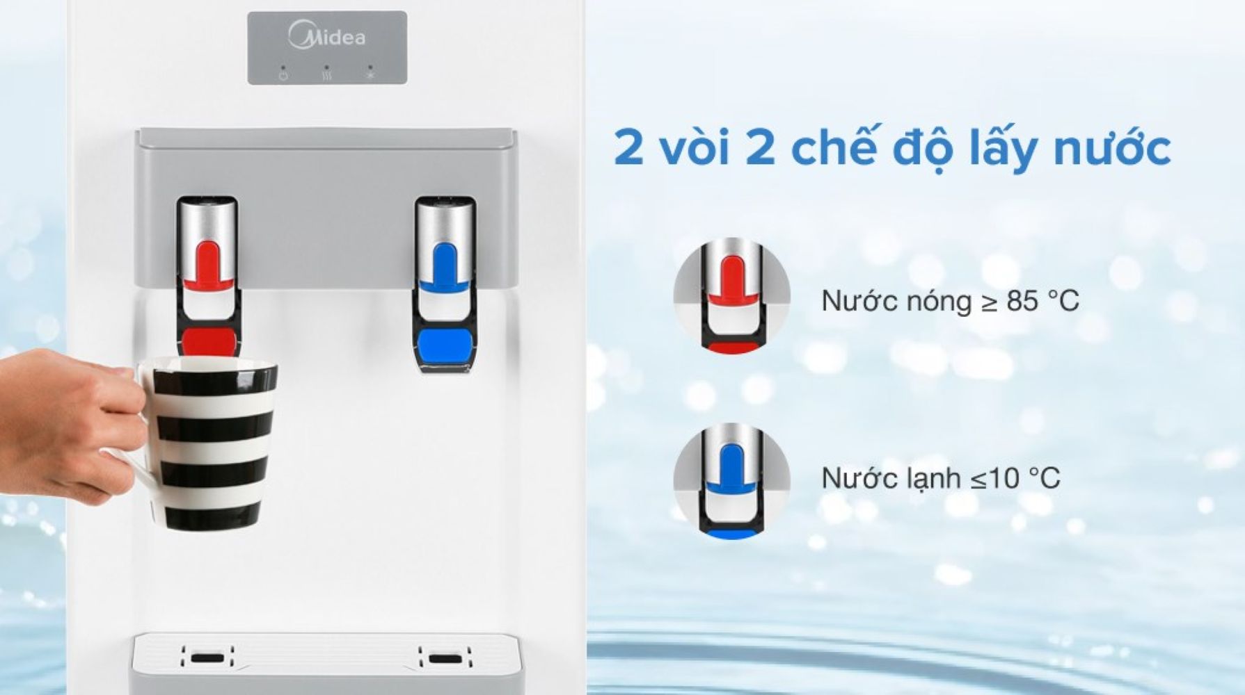 Hai vòi nước riêng biệt, lấy nước nhanh và tiện lợi