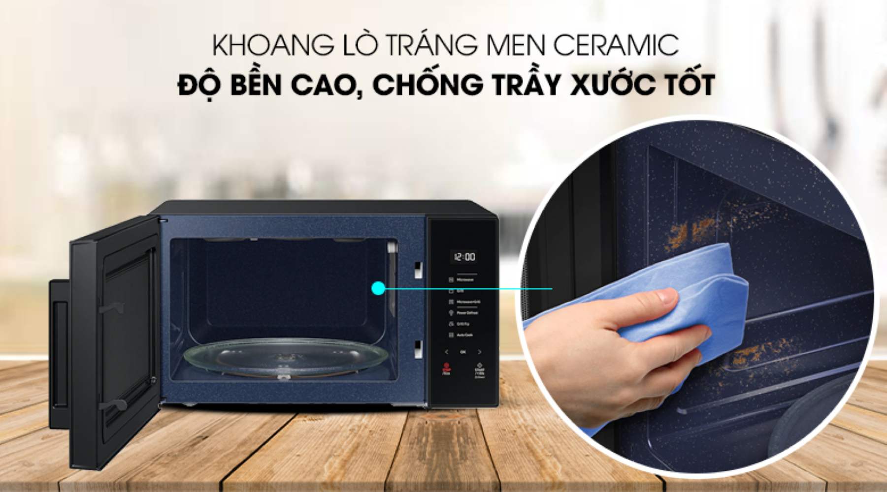 Khoang lò sử dụng lớp men Ceramic có khả năng kháng khuẩn đến 99.9%