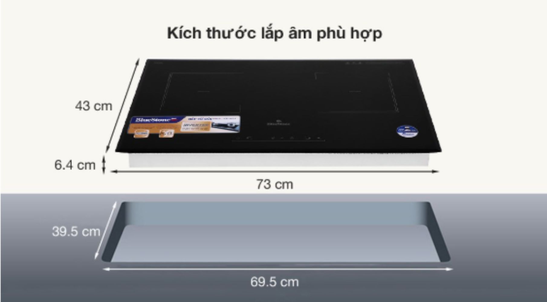 Kích thước rộng rãi, phù hợp để lắp đặt âm