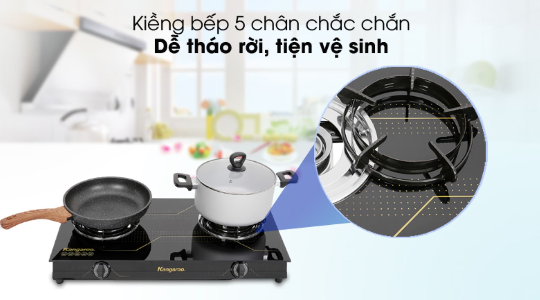 Kiềng bếp 5 chân chắc chắn, chất liệu thép tráng men ít han gỉ