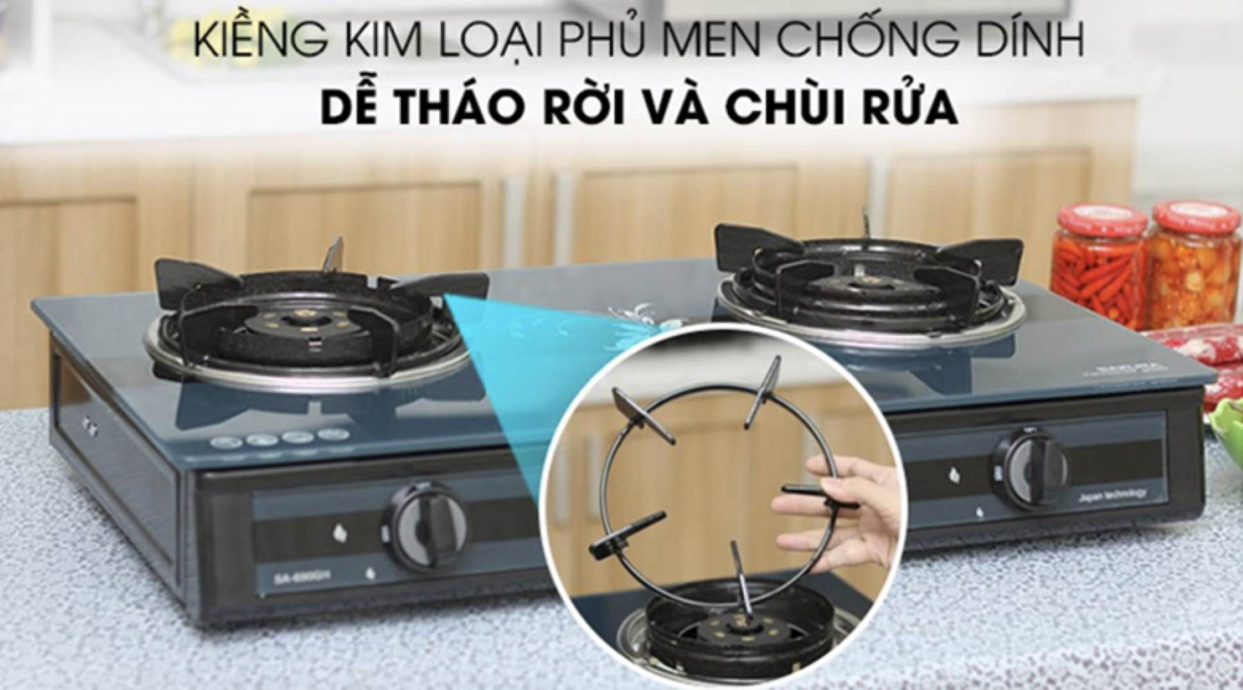 Kiềng kim loại phủ men chống dính, có thể tháo rời, dễ vệ sinh