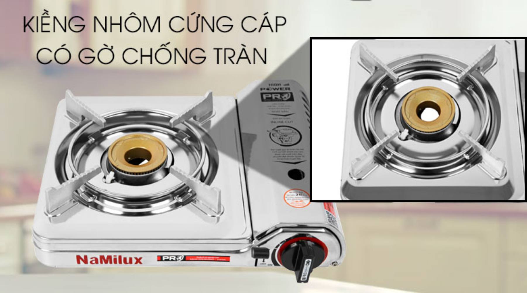 Kiềng nhôm cứng cáp, có thiết kế gờ chống tràn nước