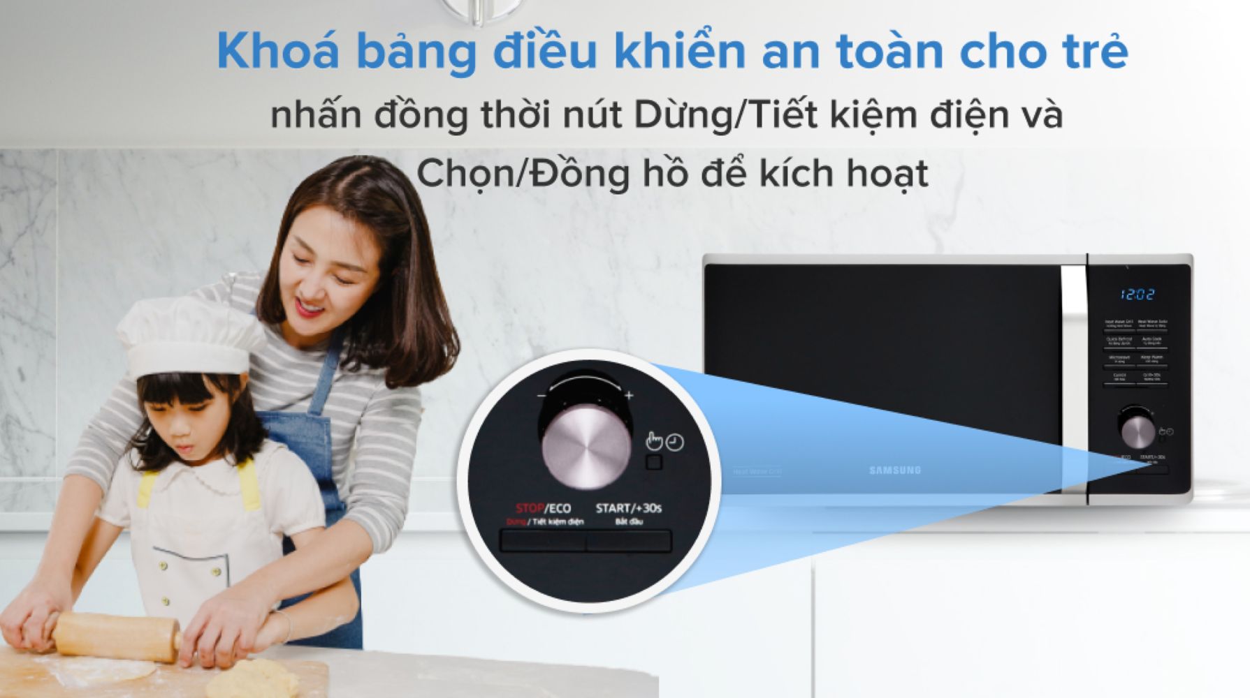 Lò có chức năng khóa bảng điều khiển tự động an toàn cho trẻ