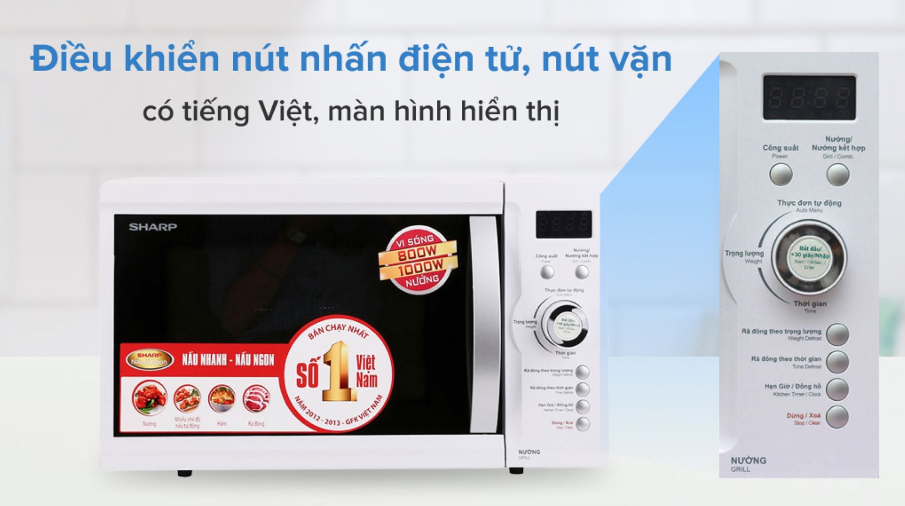 Lò thiết kế 1 nút xoay tiện dụng, màn hình LED hiển thị có ghi chú tiếng Việt 