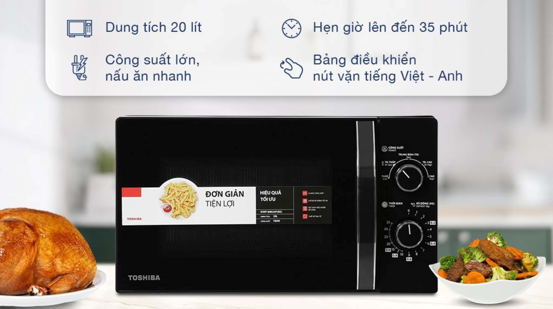 Lò vi sóng Toshiba MWP-MM20P(BK) 20 lít kiểu dáng nhỏ gọn