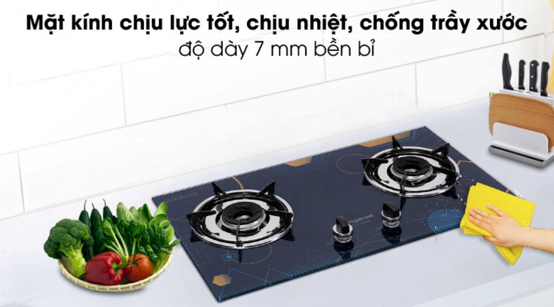 Mặt bếp gas âm bằng kính cường lực dày 7 mm, chịu lực, chịu nhiệt