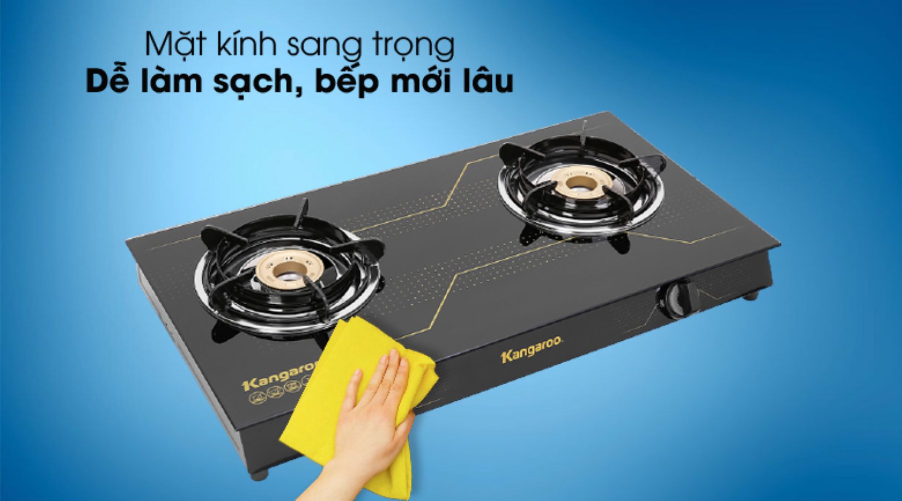 Mặt bếp gas bằng kính màu đen sang trọng, dễ dàng vệ sinh