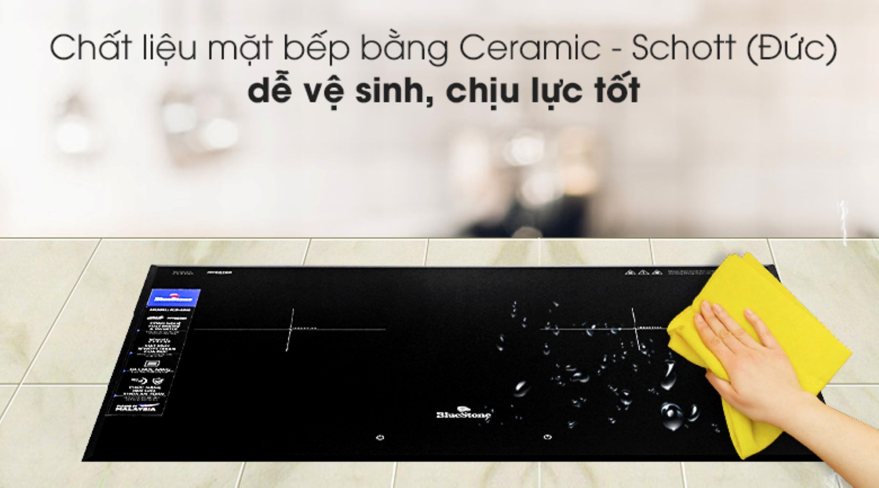 Mặt kính Schott Ceran cao cấp từ Đức chịu lực tốt và dễ vệ sinh