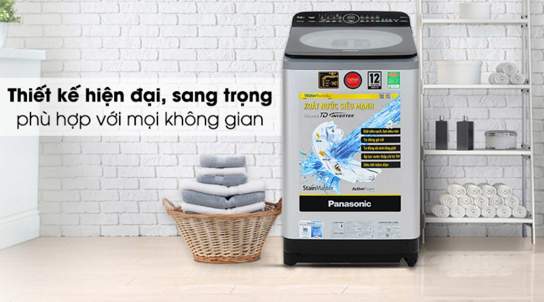 Máy giặt Panasonic Inverter NA-FD95X1LRV 9.5 kg thiết kế màu xám hiện đại