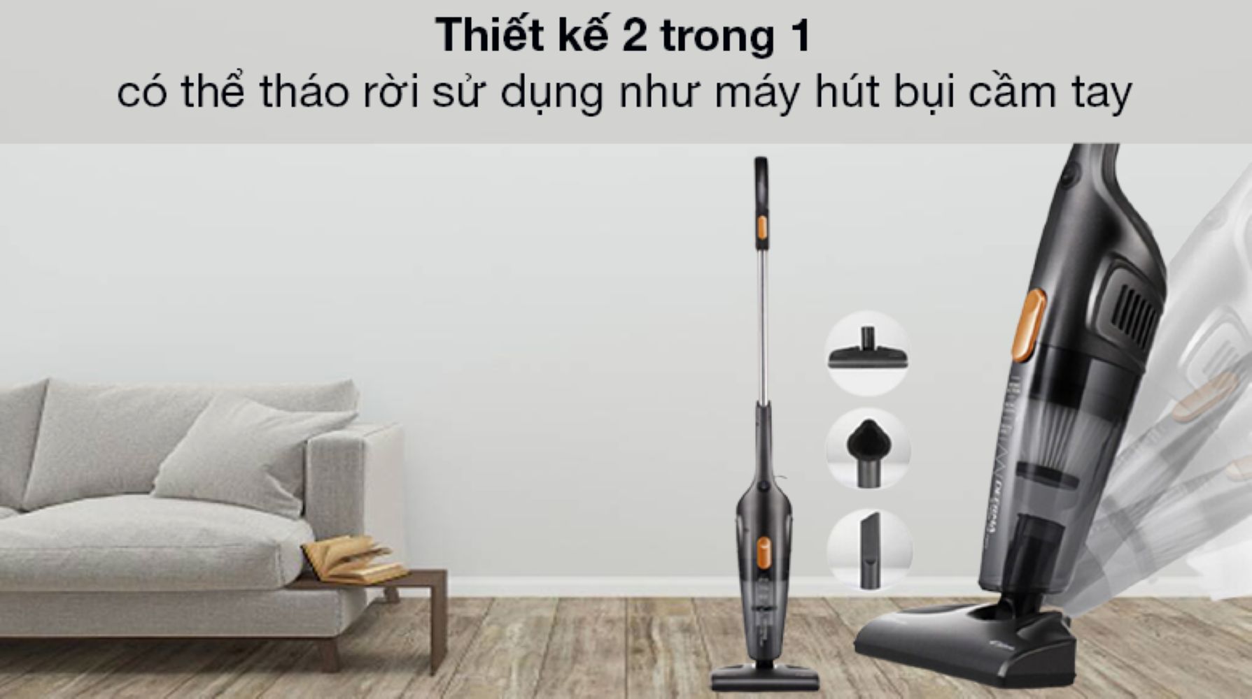 Máy hút bụi cầm tay Deerma DX115C có thiết kế 2 trong 1