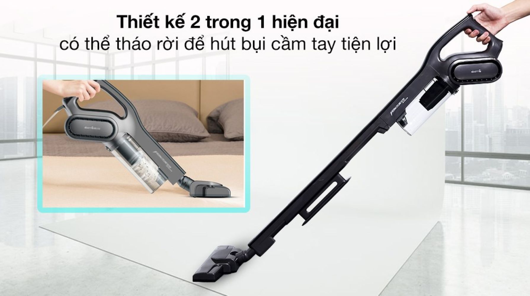 Máy hút bụi cầm tay Deerma DX700S thiết kế tháo rời 2 in 1
