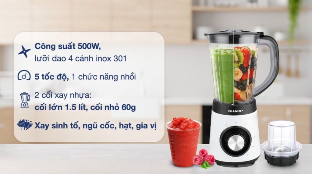 May xay sinh to da nang Sharp EM S155PV WH thiet ke nho gon